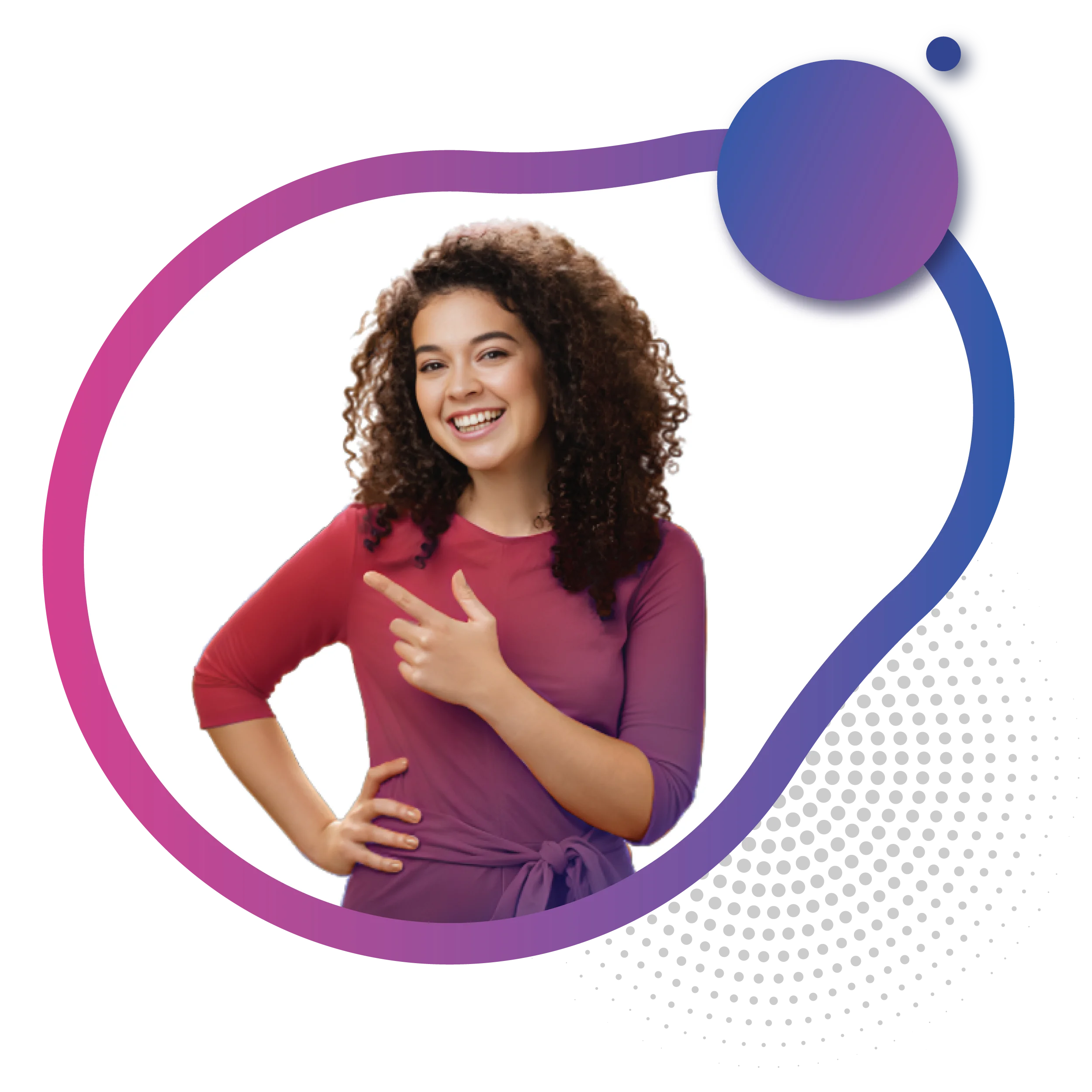 A girl pointing to the top online eSIM service provider.