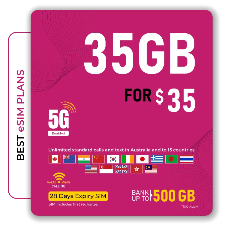 Telsim's best 35GB Prepaid eSIM 5G Australia Plan